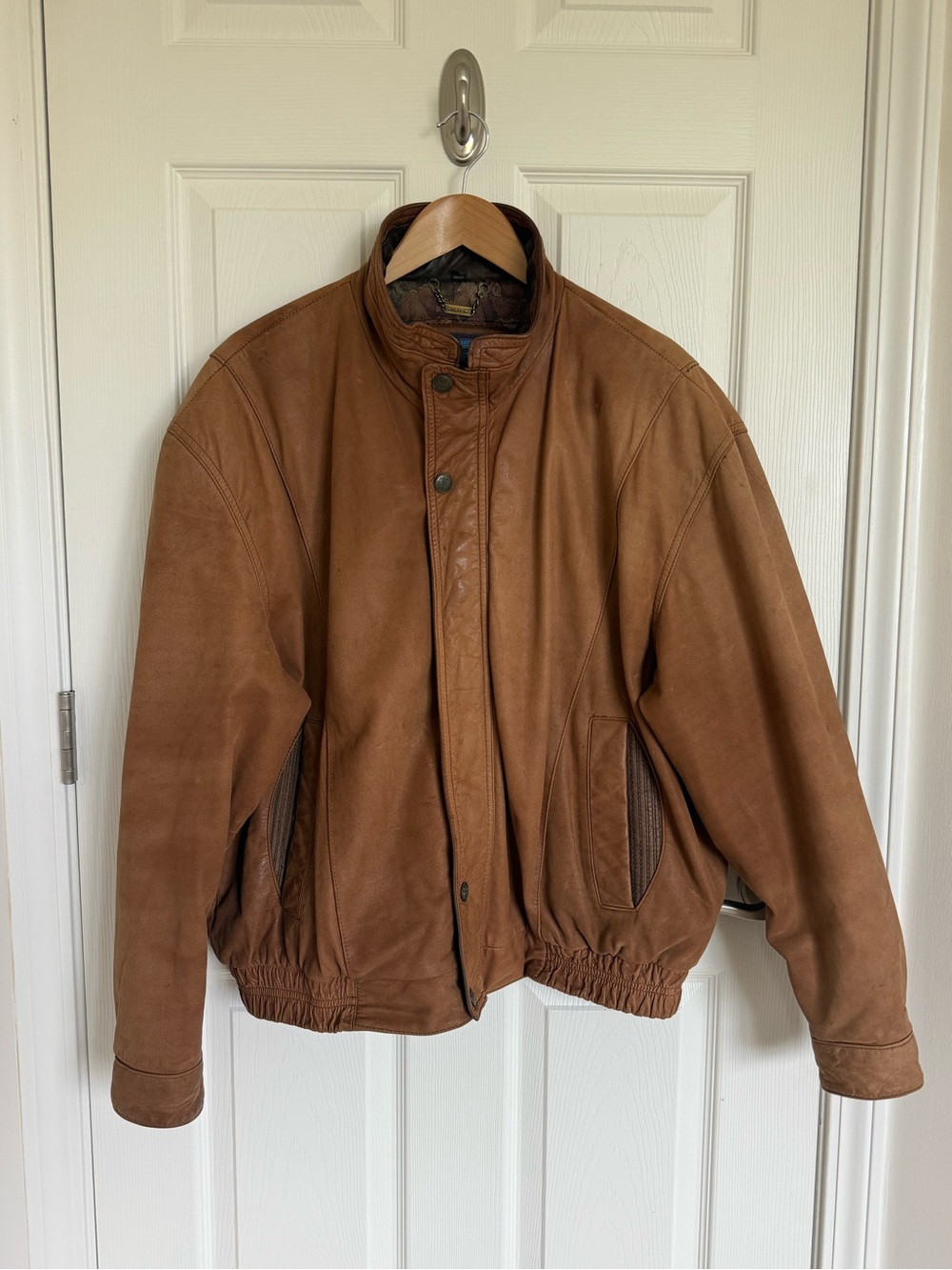 Members Only Mens Brown Genuine Leather Bomber Jacket Quilted Lining XL Vintage
